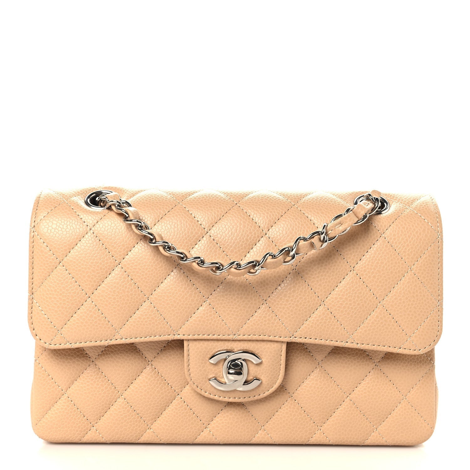 Caviar Quilted Small Double Flap Beige