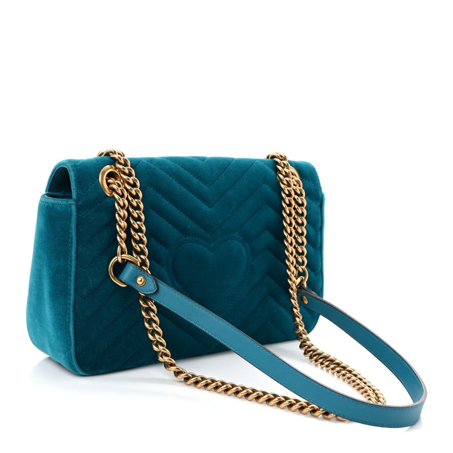 Velvet Matelasse Small GG Marmont Shoulder Bag Pavone Cyan