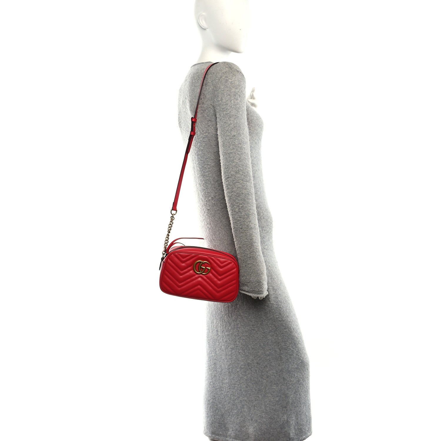 Calfskin Matelasse Small GG Marmont Chain Shoulder Bag Hibiscus Red