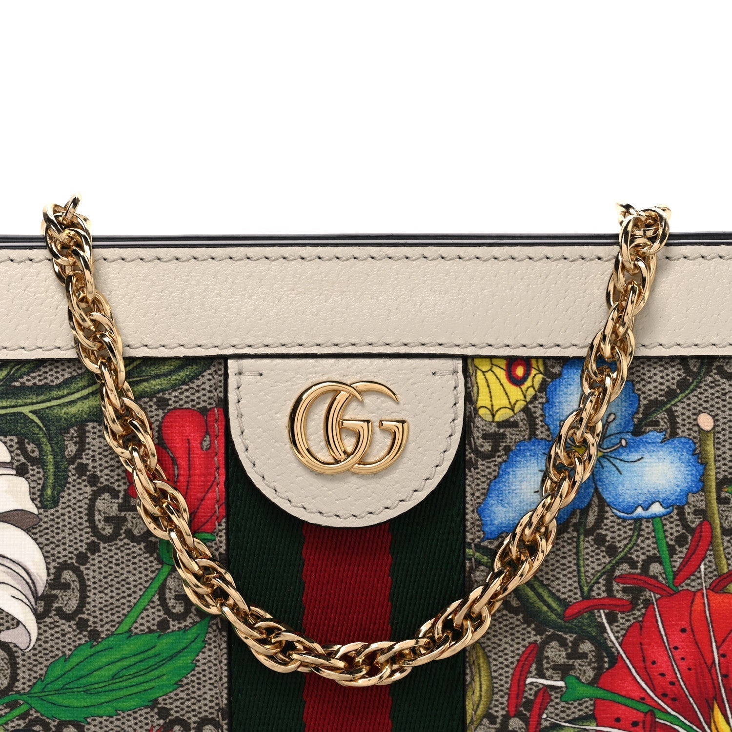 GG Supreme Monogram Flora Web Small Ophidia Chain Shoulder Bag White