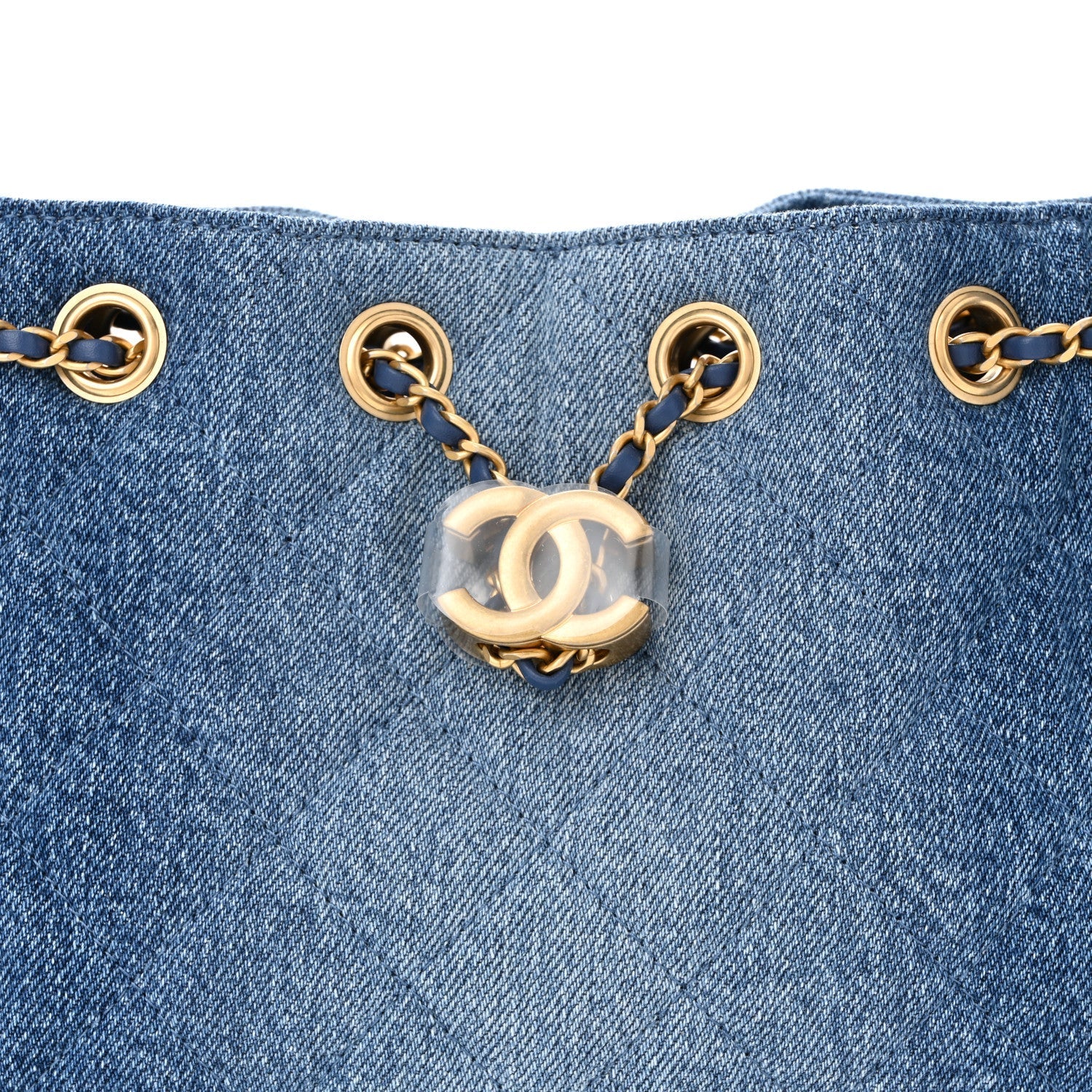 Washed Denim Quilted Mini CHNL 25 Handbag Blue