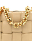 Lambskin Maxi Intreccio Padded Chain Cassette Crossbody Bag Porridge