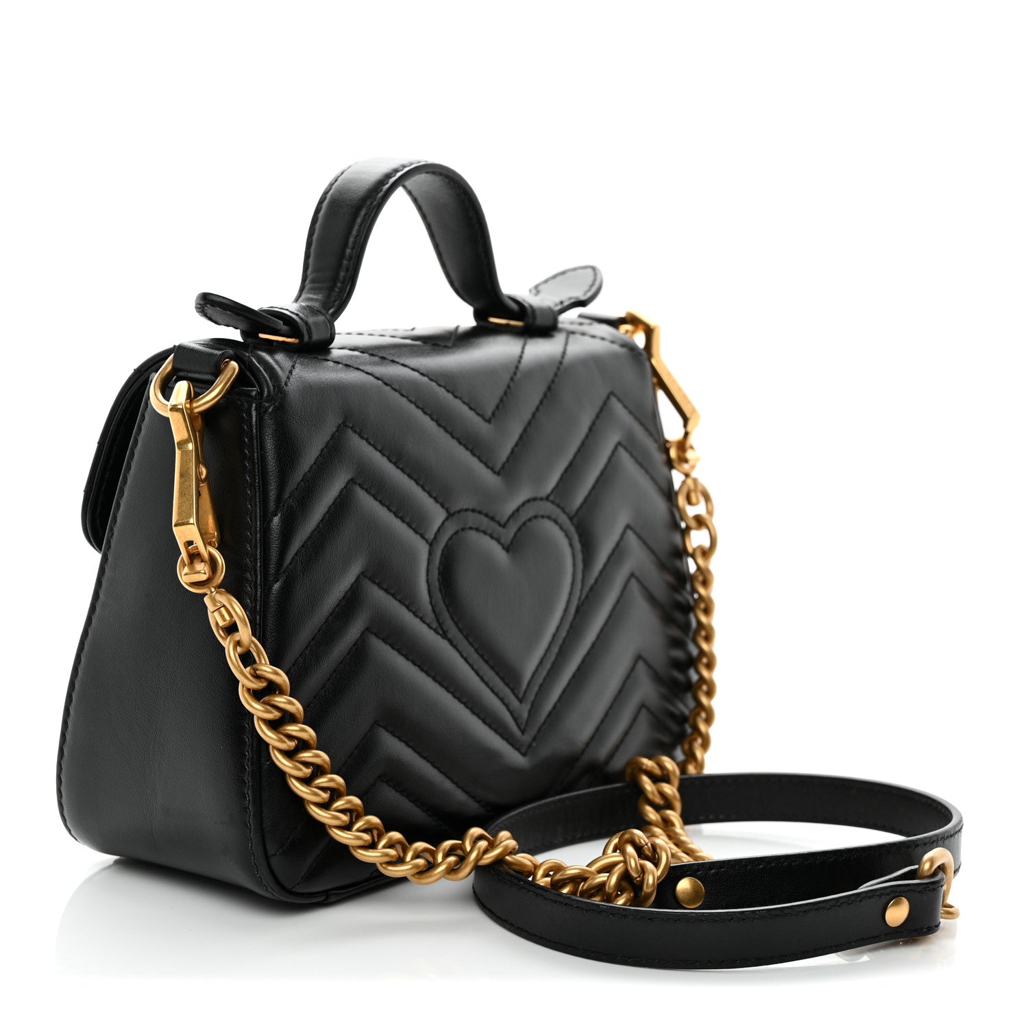Calfskin Matelasse Mini GG Marmont Top Handle Shoulder Bag Black