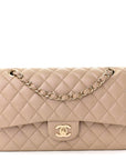 Iridescent Caviar Quilted Medium Double Flap Dark Beige