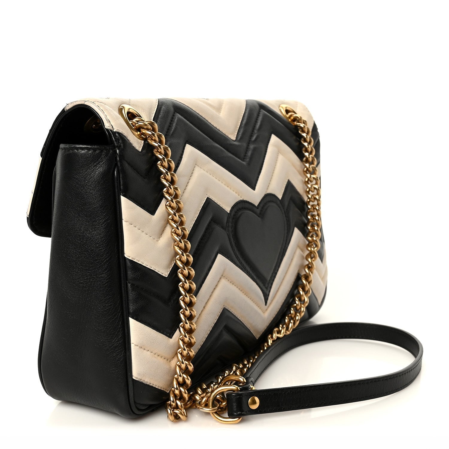 Calfskin Matelasse Medium GG Marmont Shoulder Bag Black White