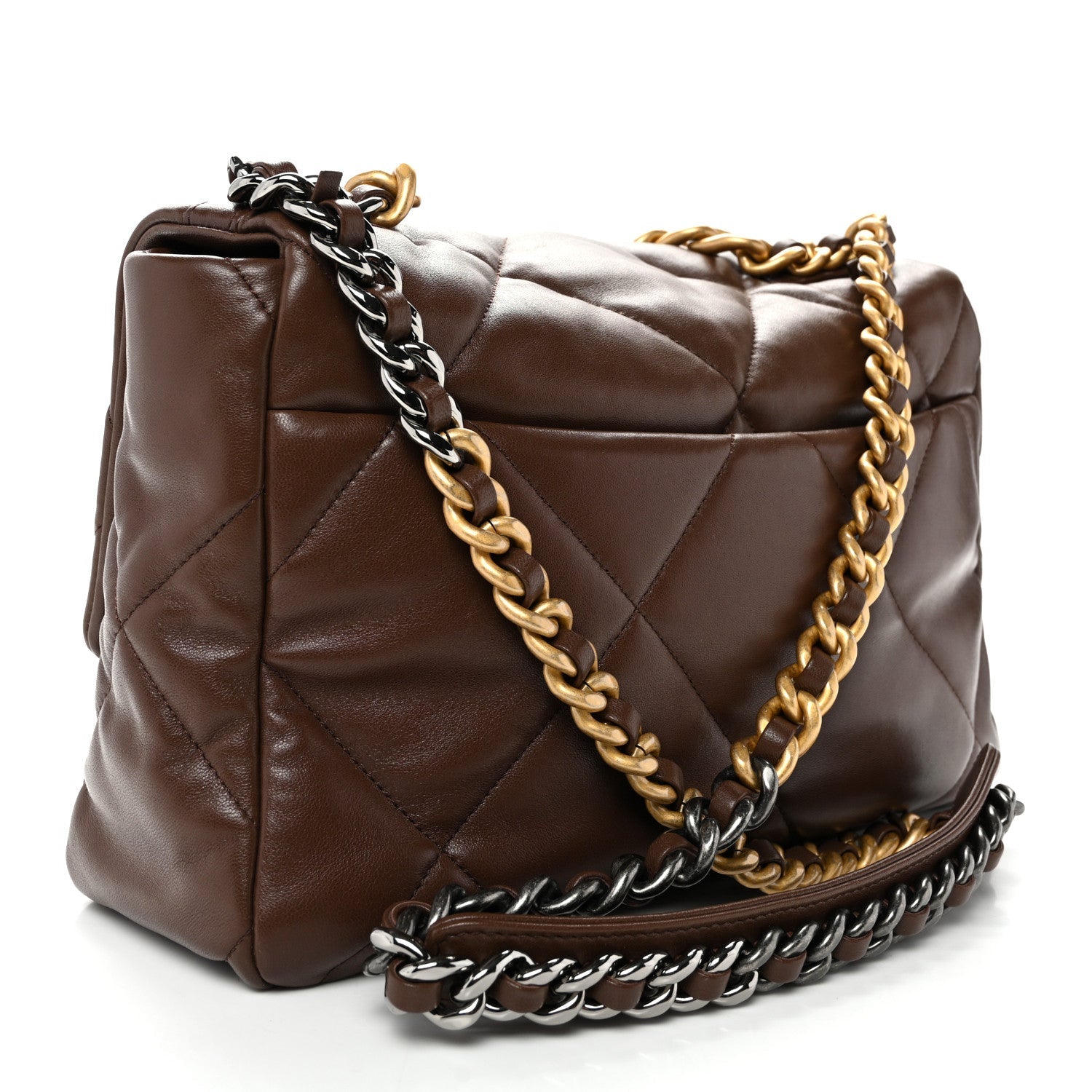 Lambskin Quilted Large CHNL 19 Flap Dark Brown