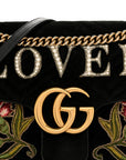 Velvet Matelasse Loved Embroidered Medium GG Marmont Shoulder Bag Black