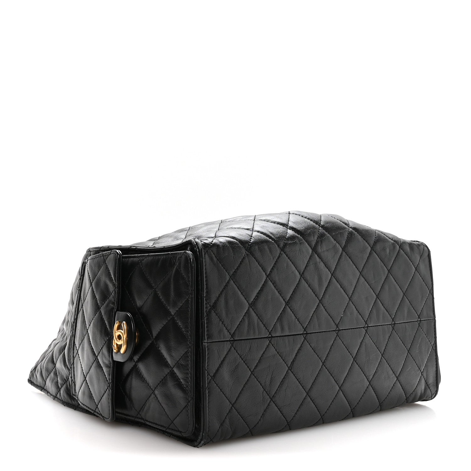 Shiny Crumpled Calfskin Quilted Medium CHNL 25 Handbag Black