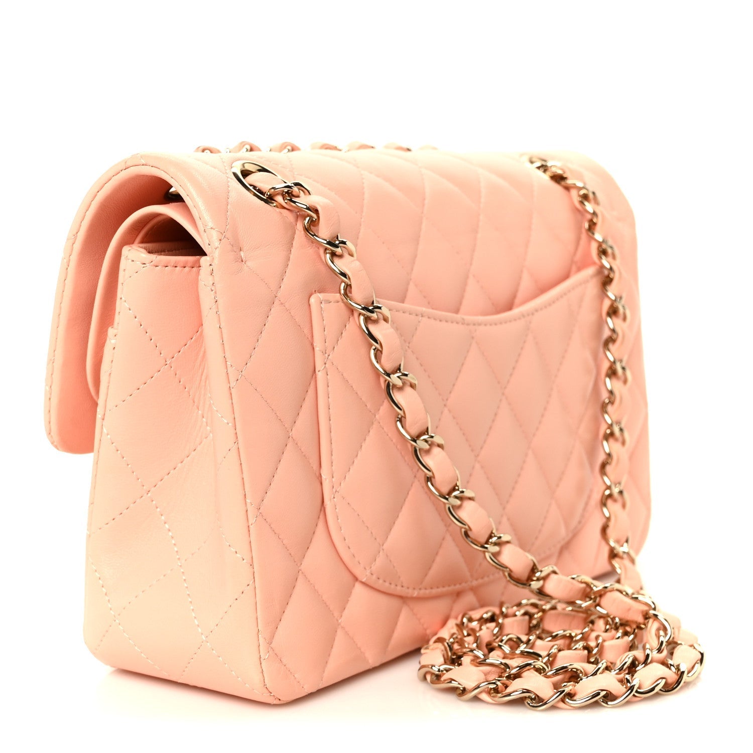 Lambskin Quilted Small Double Flap Light Orange