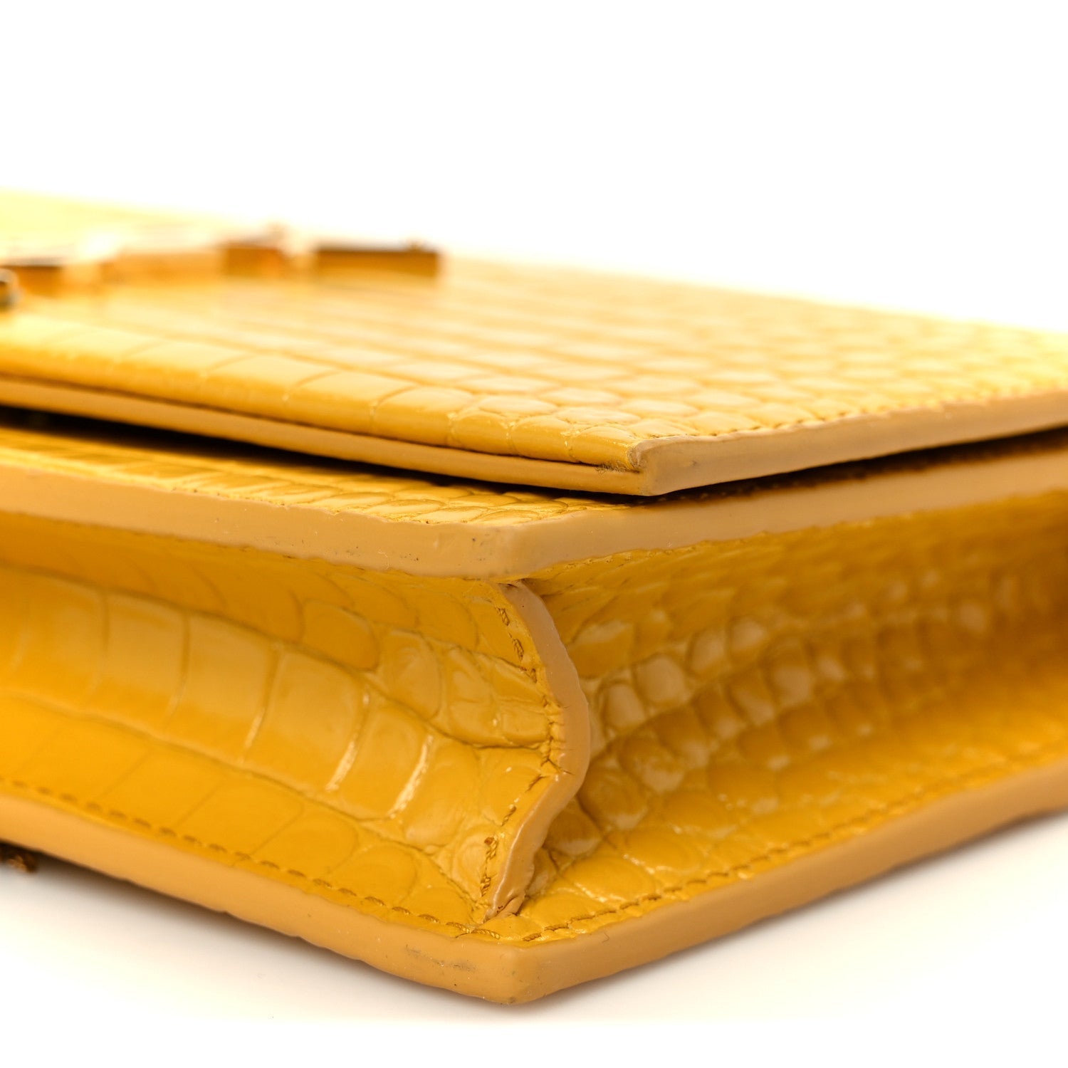 Calfskin Crocodile Embossed Kate Monogram Tassel Chain Wallet Saffron