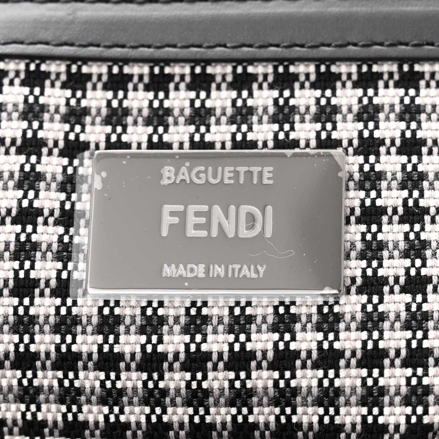 Wool Vitello King Houndstooth FF Embroidered Baguette Grigio Anthracite