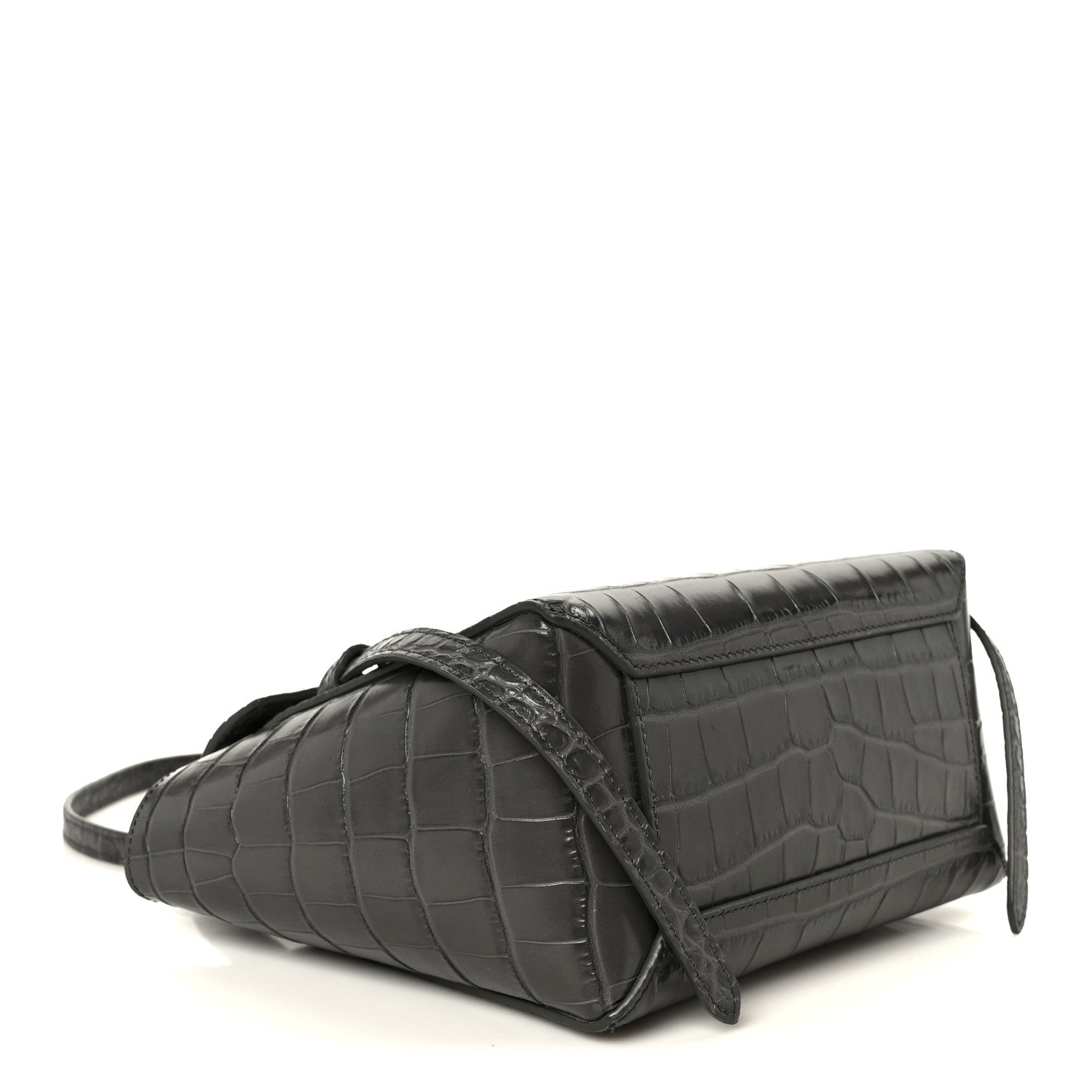 Calfskin Crocodile Embossed Nano Belt Bag Grey