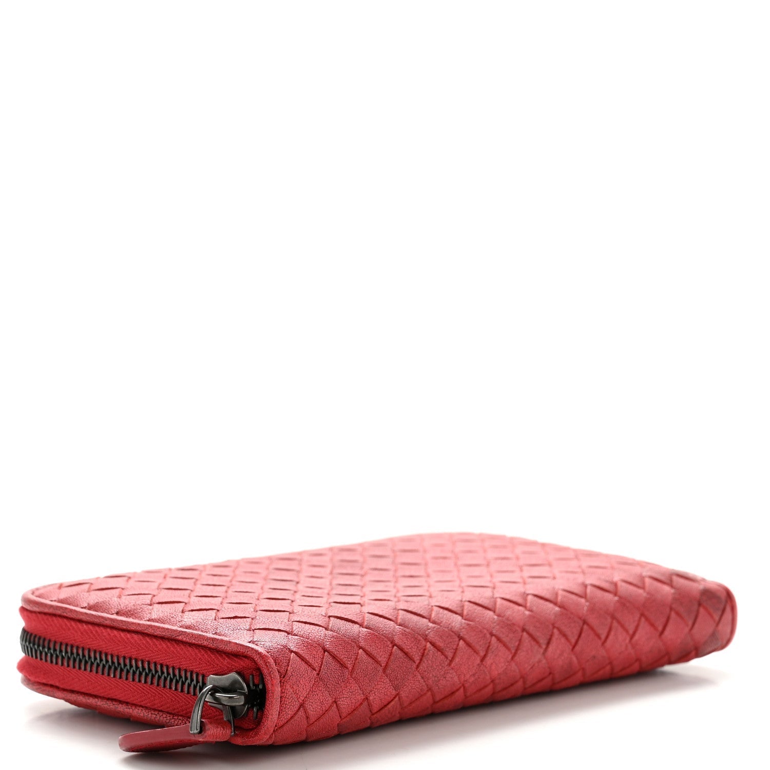 Nappa Intrecciato Zip Around Wallet Red