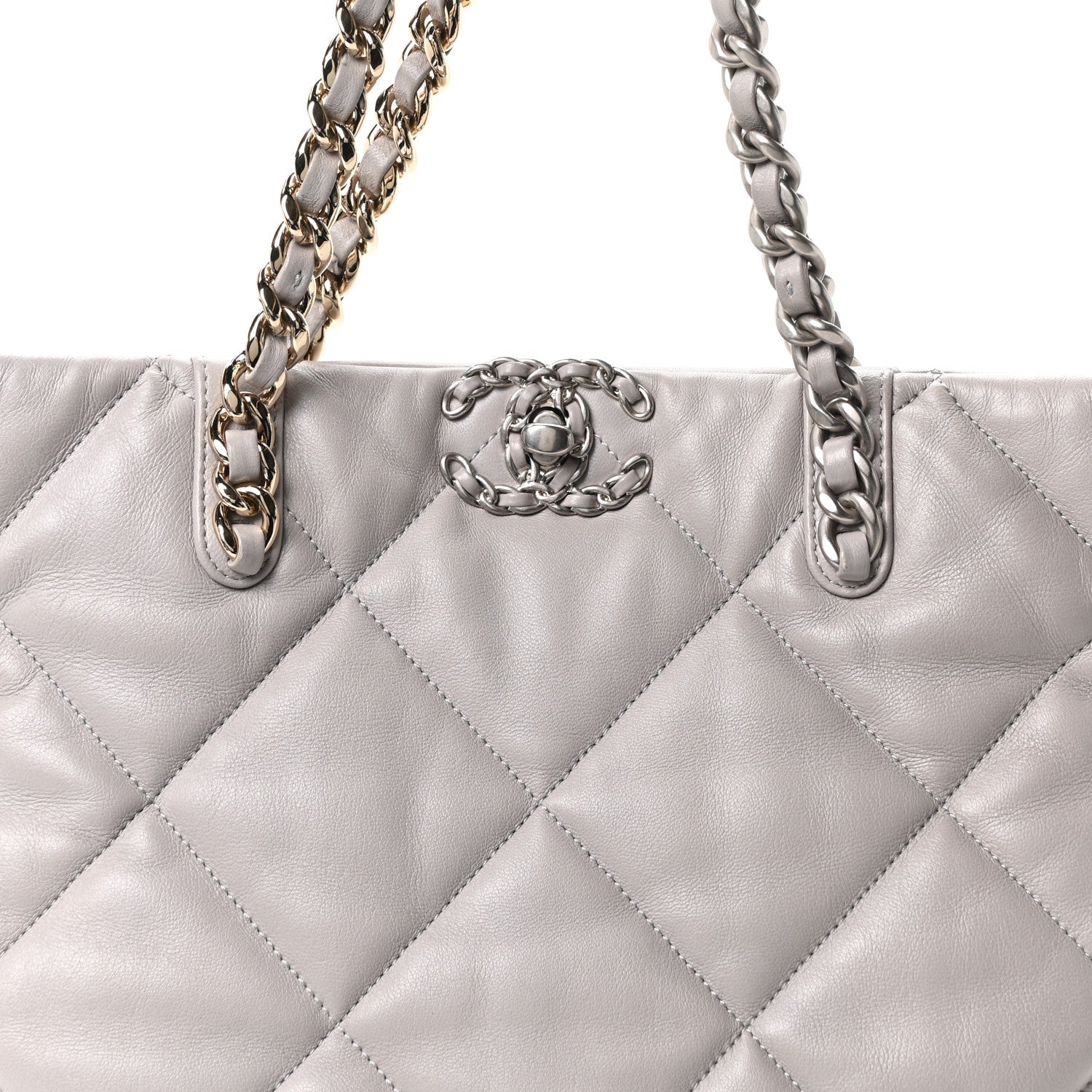 Lambskin Quilted CHNL 19 Shopping Bag Grey