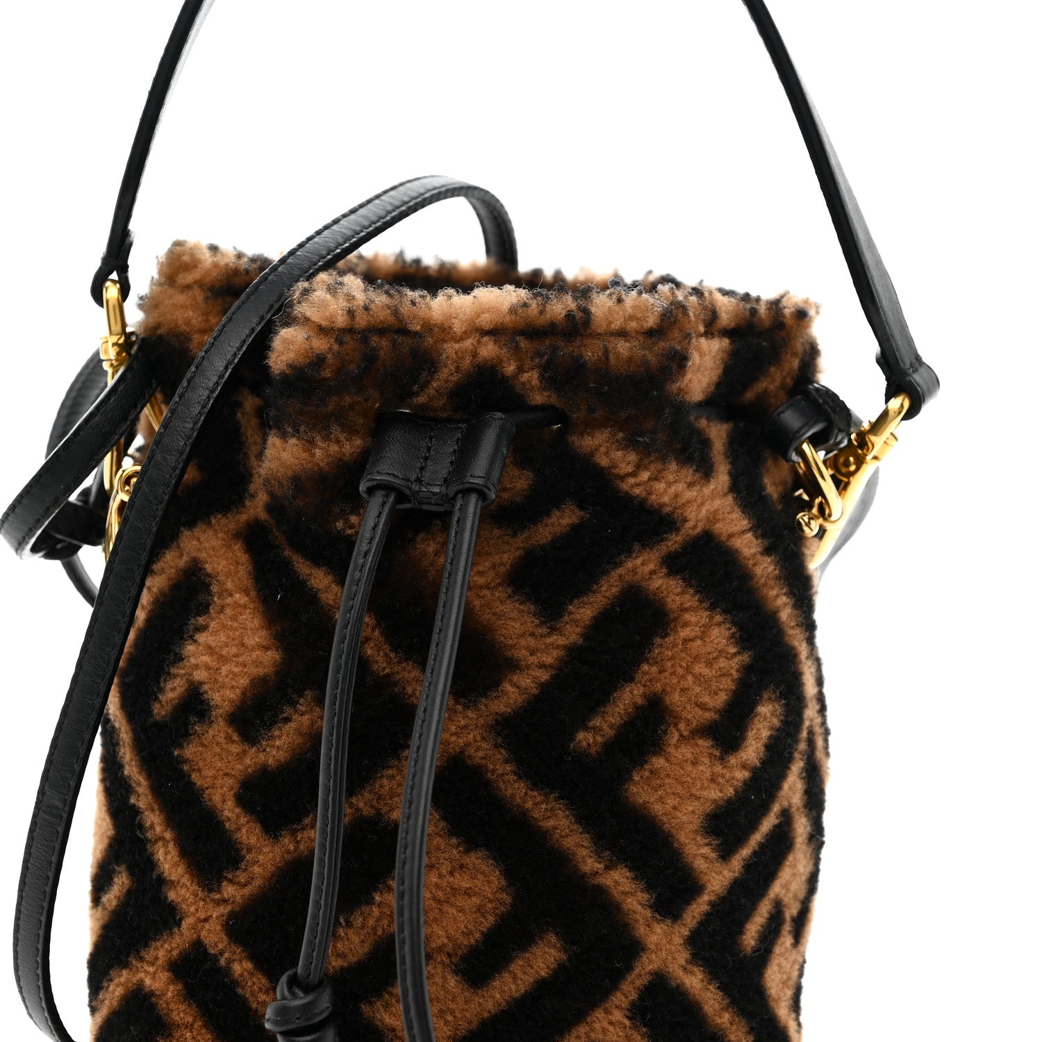 Shearling Vitello Dolce F is FNDI Macro FF 1974 Mini Mon Tresor Bucket Bag Tobacco Black