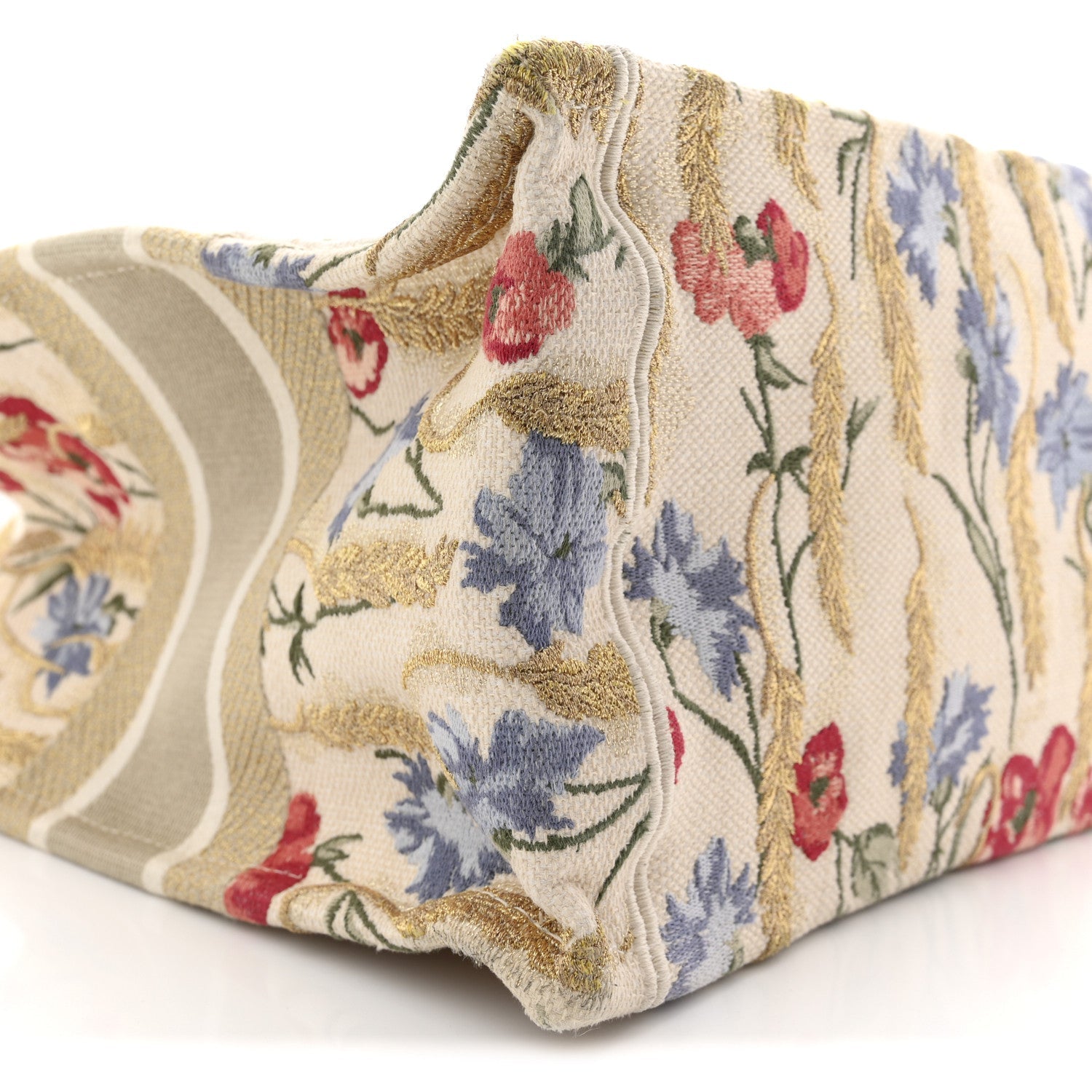 Canvas Embroidered Medium Hibiscus Book Tote Beige Multicolor