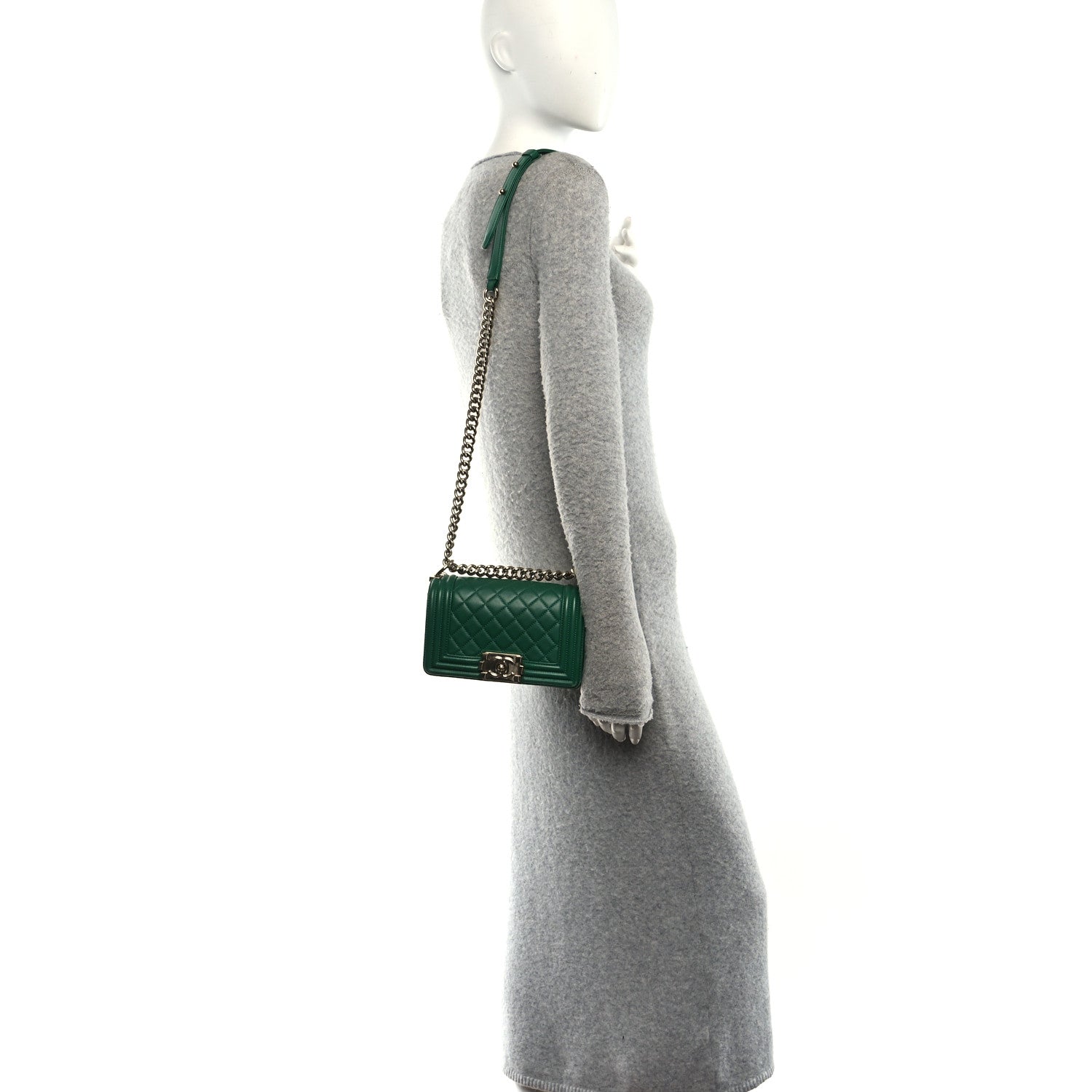 Lambskin Quilted Small Boy Flap Green
