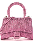Strass Suede Hourglass Top Handle Bag XS Pink