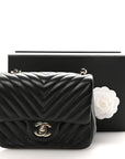 Lambskin Chevron Quilted Mini Square Flap Black