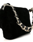 Shearling Lambskin Crystal Strass Flap Black