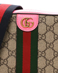 GG Supreme Monogram Textured Dollar Calfskin Web Ophidia Small Crossbody Bag Beige Ebony Fuchsia