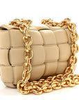 Lambskin Maxi Intreccio Padded Chain Cassette Crossbody Bag Porridge