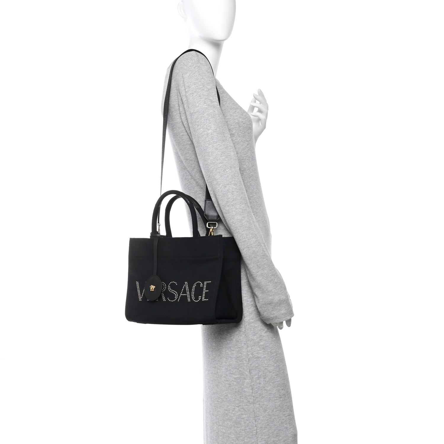 Canvas Studded Small Logo Tote Bag Black