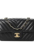 Lambskin Chevron Quilted Mini Rectangular Flap Black