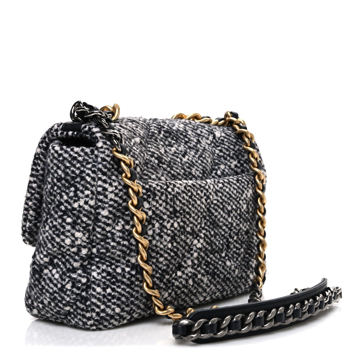 Tweed Quilted Medium CHNL 19 Flap Grey