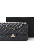 Iridescent Lambskin Quilted Medium Double Flap Black