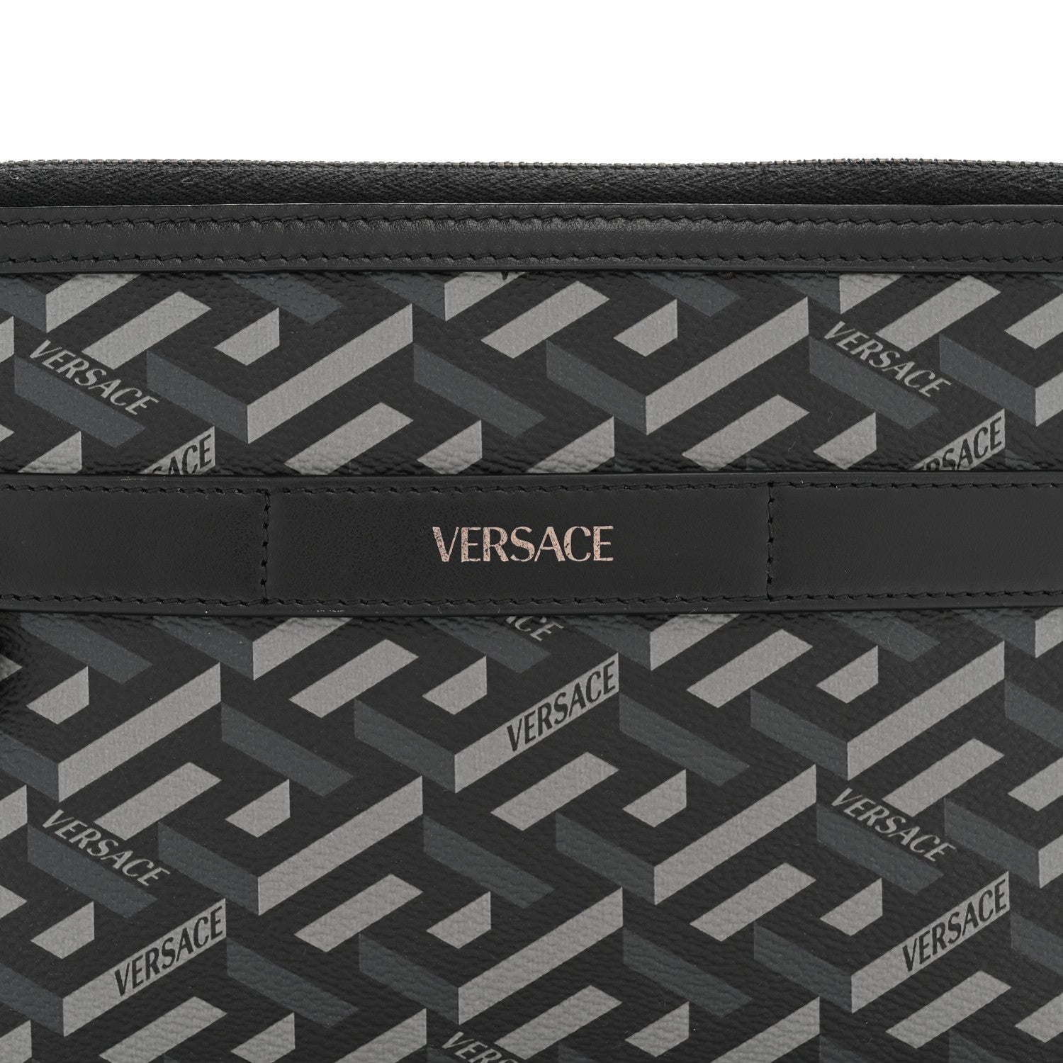 Coated Canvas La Greca Signature  Black Gray
