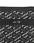Coated Canvas La Greca Signature  Black Gray