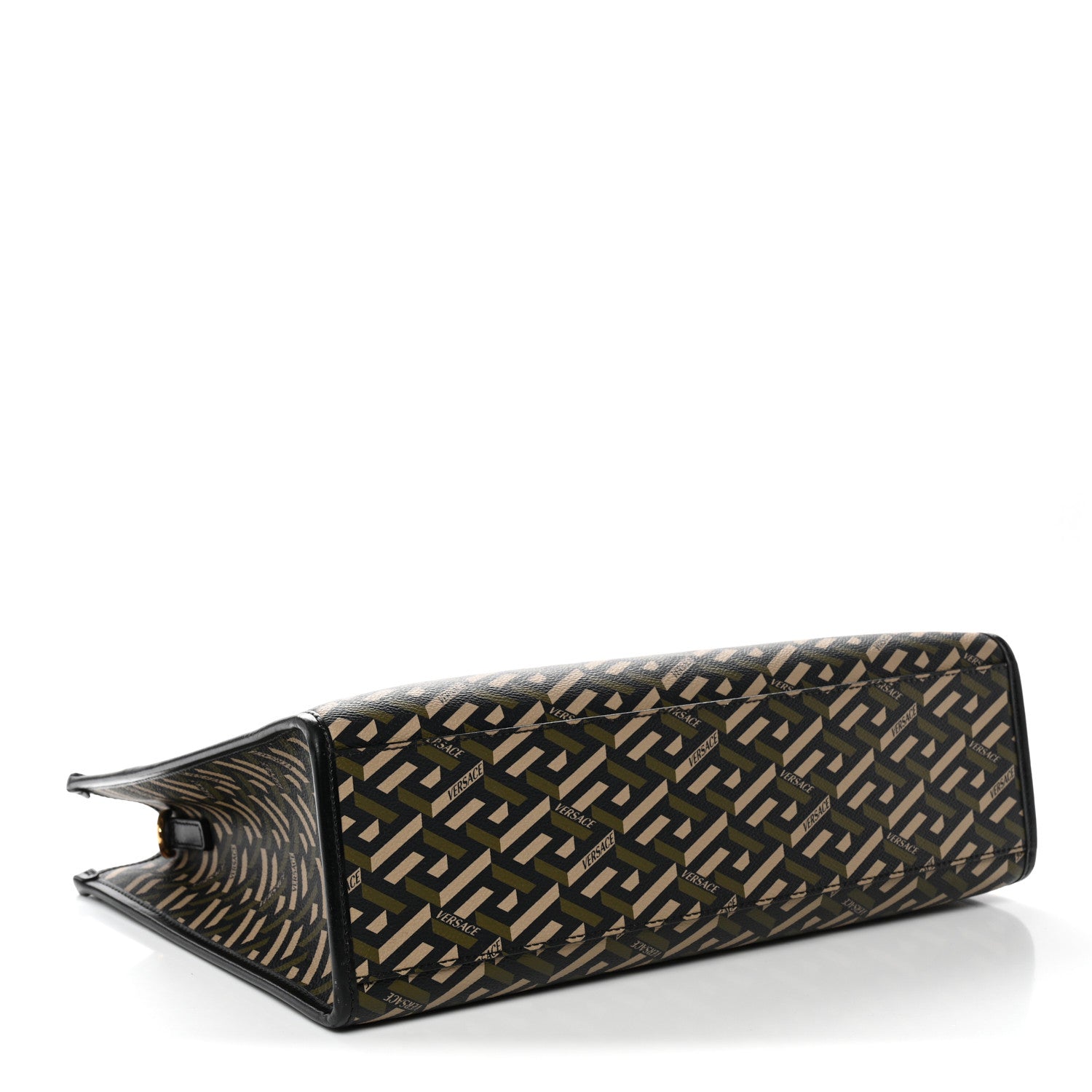 Coated Canvas Calfskin La Greca Signature Tote Bag Black Khaki