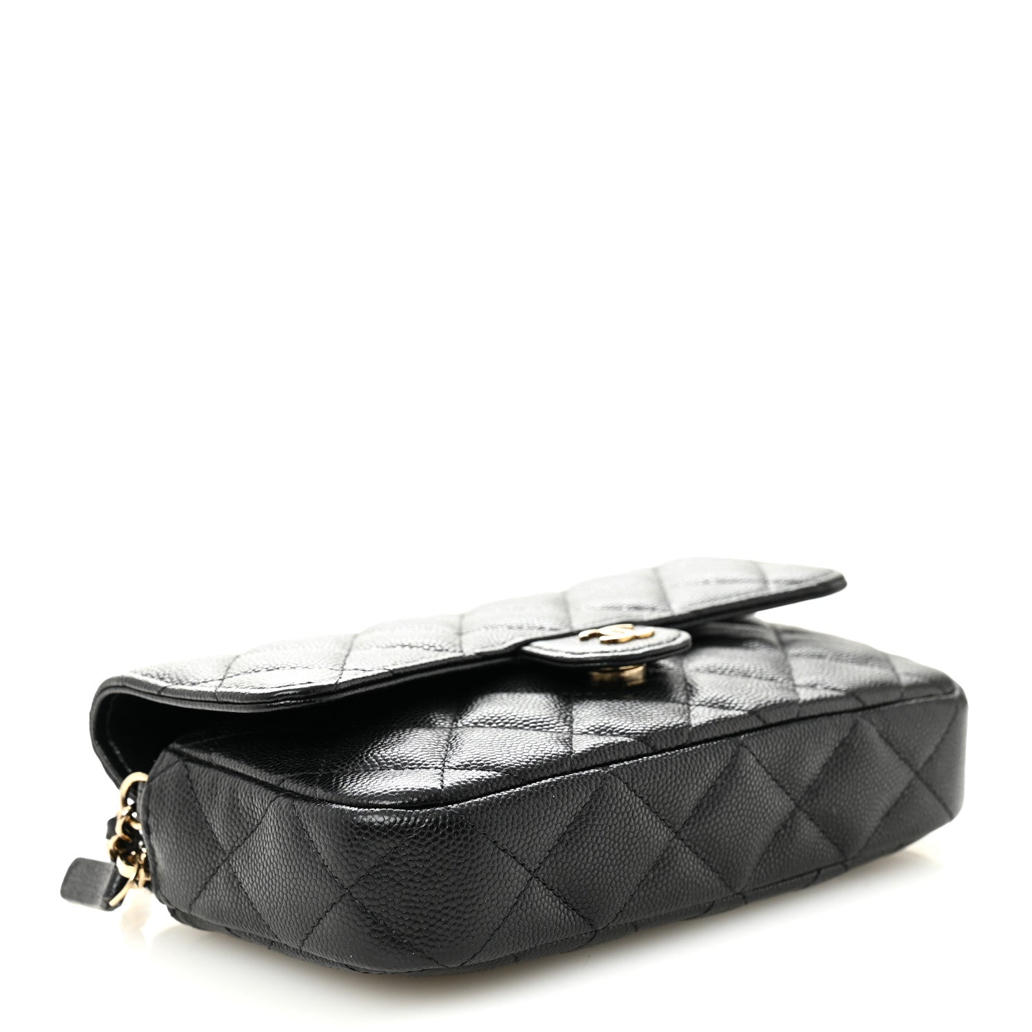 Caviar Quilted Flap Phone Holder With Chain Black