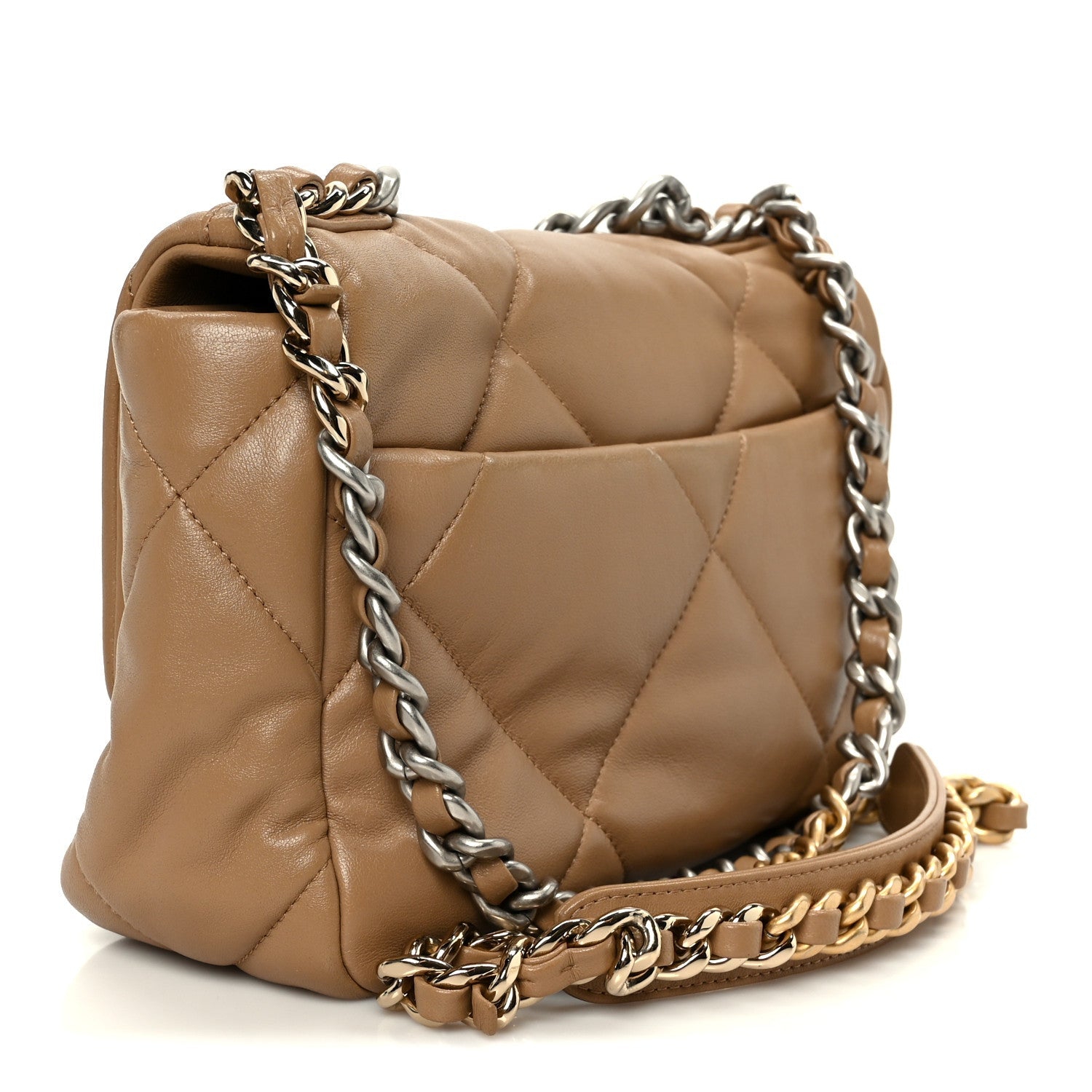 Lambskin Quilted Medium CHNL 19 Flap Dark Beige