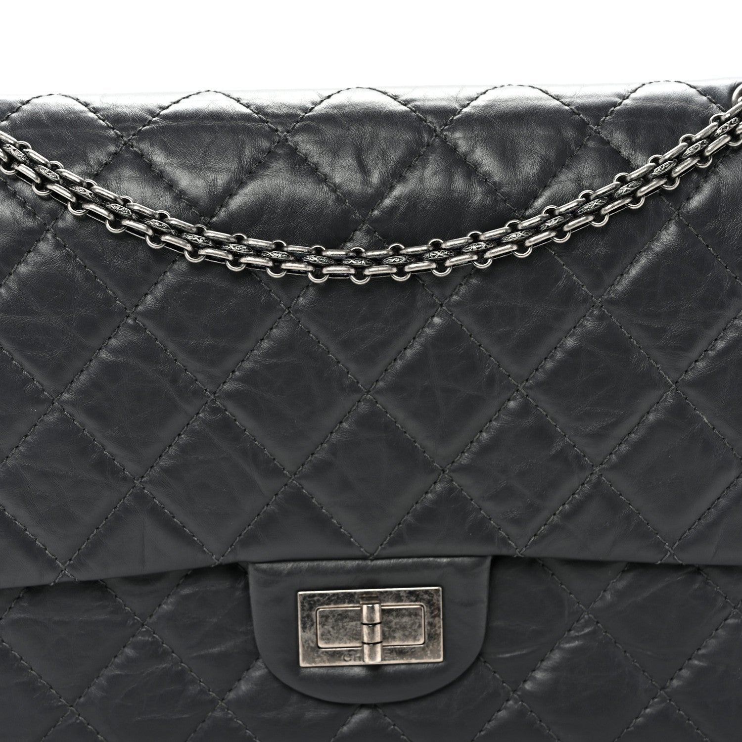 Aged Calfskin Quilted 2.55 Reissue 227 Flap Dark Grey