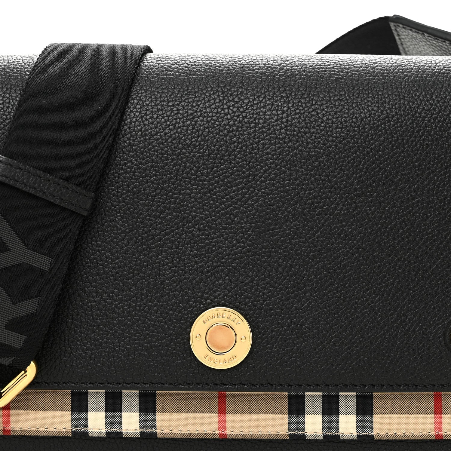 Grainy Calfskin Vintage Check Note Crossbody Bag Black