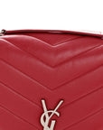 Calfskin Y Quilted Monogram Medium Loulou Chain Satchel Lipstick Red