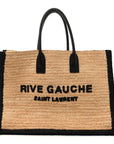 Raffia Calfskin Rive Gauche Tote Naturale Black
