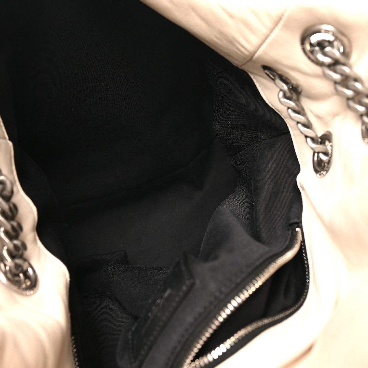 Lambskin Quilted Medium Loulou Puffer Monogram Chain Satchel Crema Soft