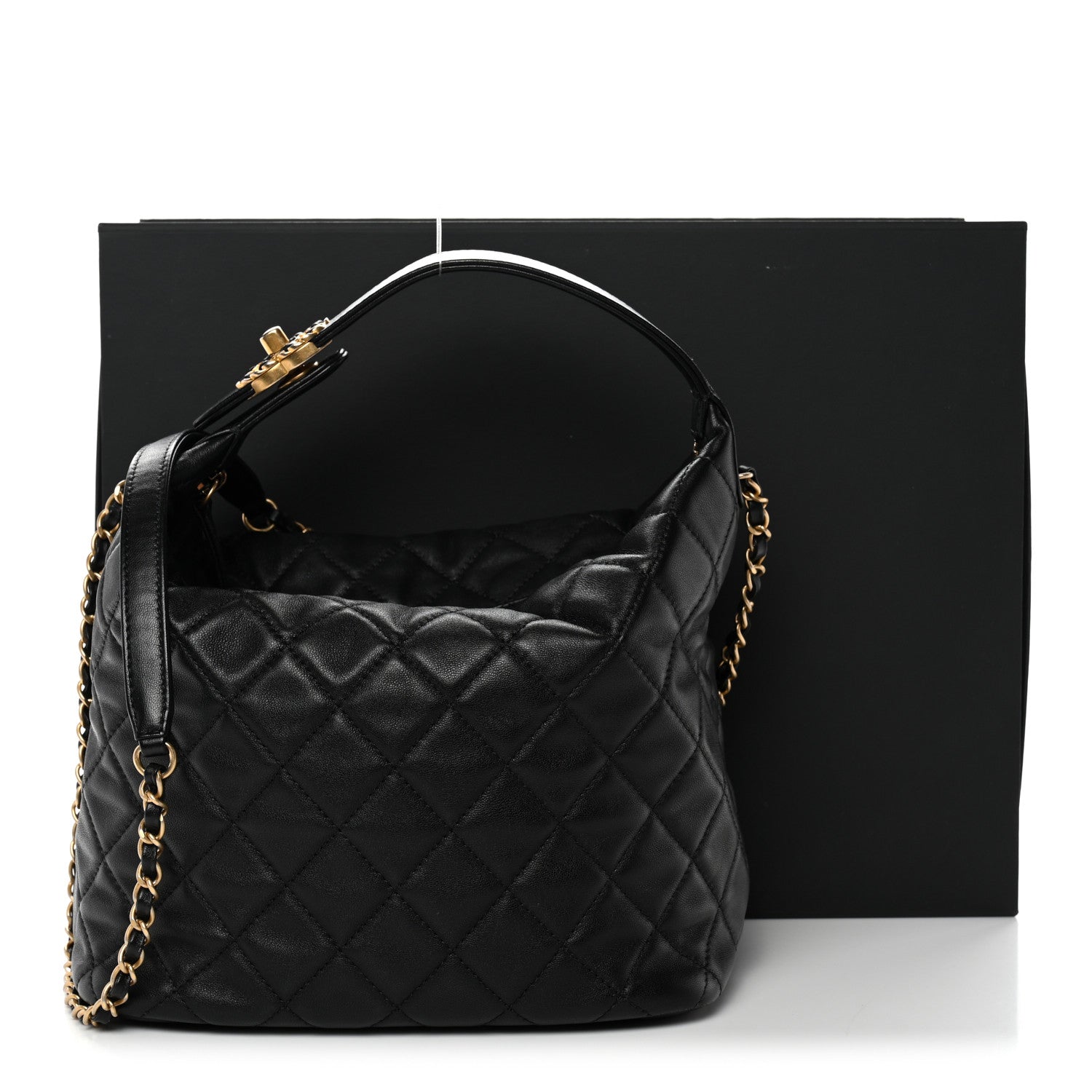 Lambskin Quilted Large Perfect Meeting Hobo Black