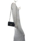 Denim Quilted Mini Rectangular Flap Dark Blue