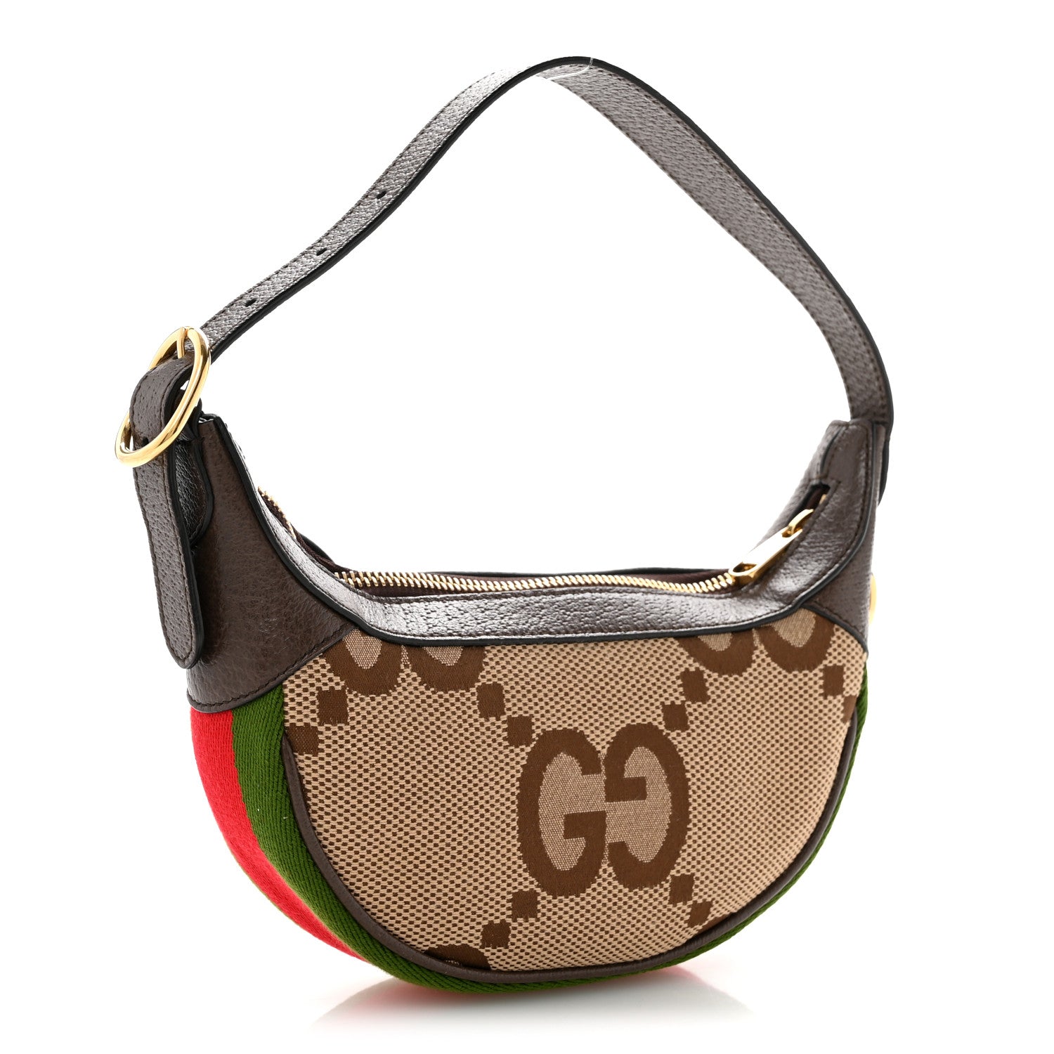 Monogram Jumbo GG Textured Dollar Calfskin Web Mini Ophidia Half Moon Hobo Camel Ebony New Acero