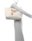 Linen Vitello Large Logo Tote Natural