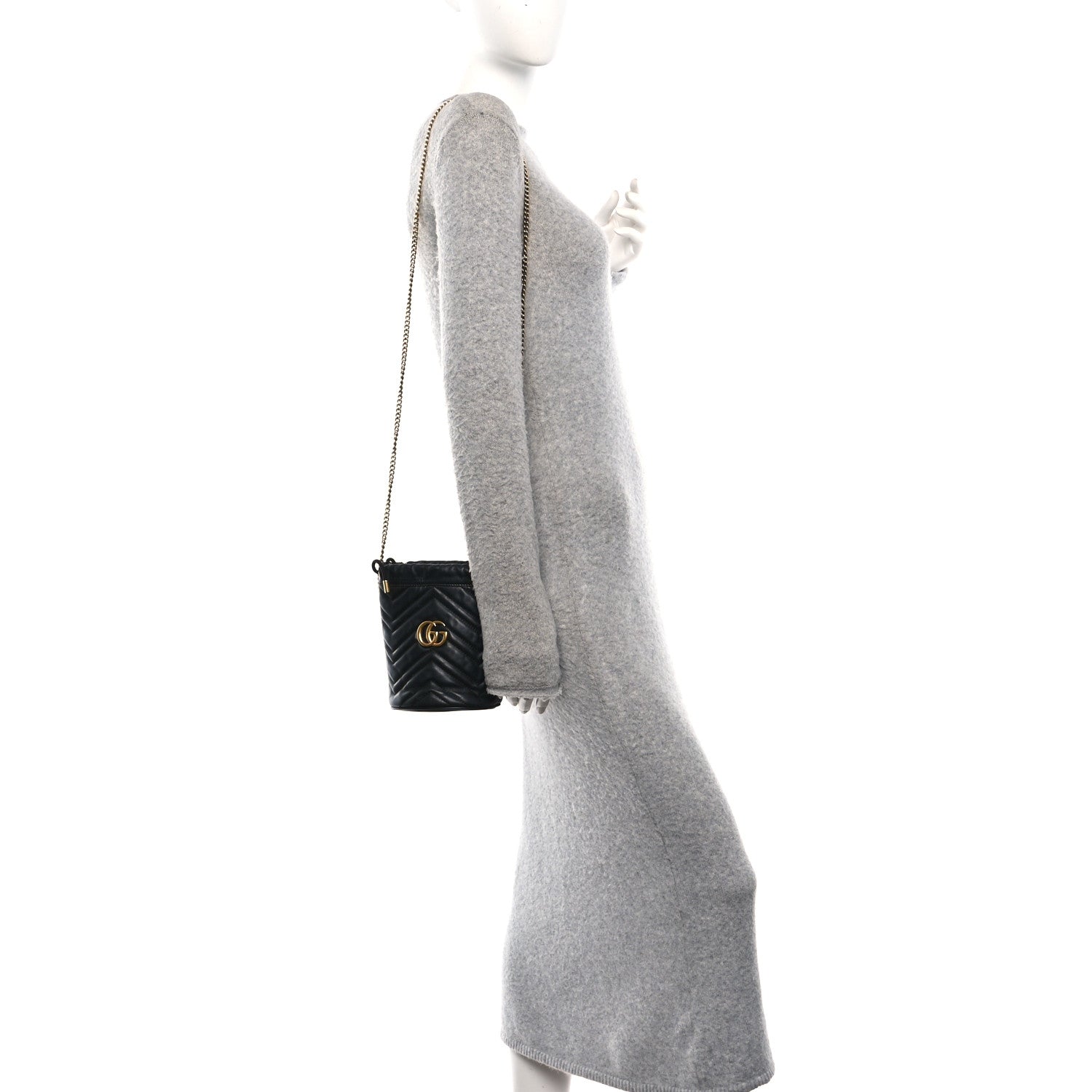 Calfskin Matelasse Mini GG Marmont 2.0 Bucket Bag Black