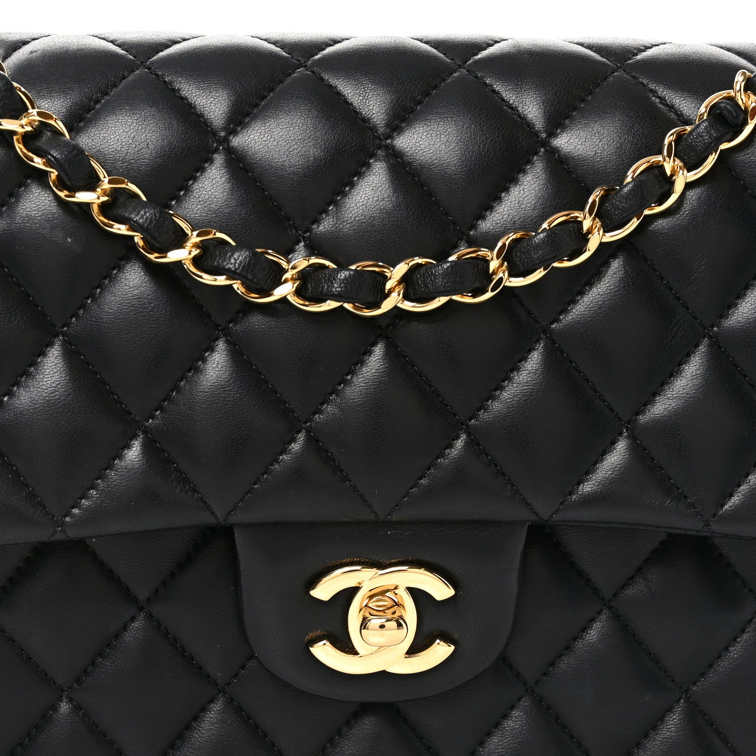 Lambskin Quilted Medium Double Flap Black