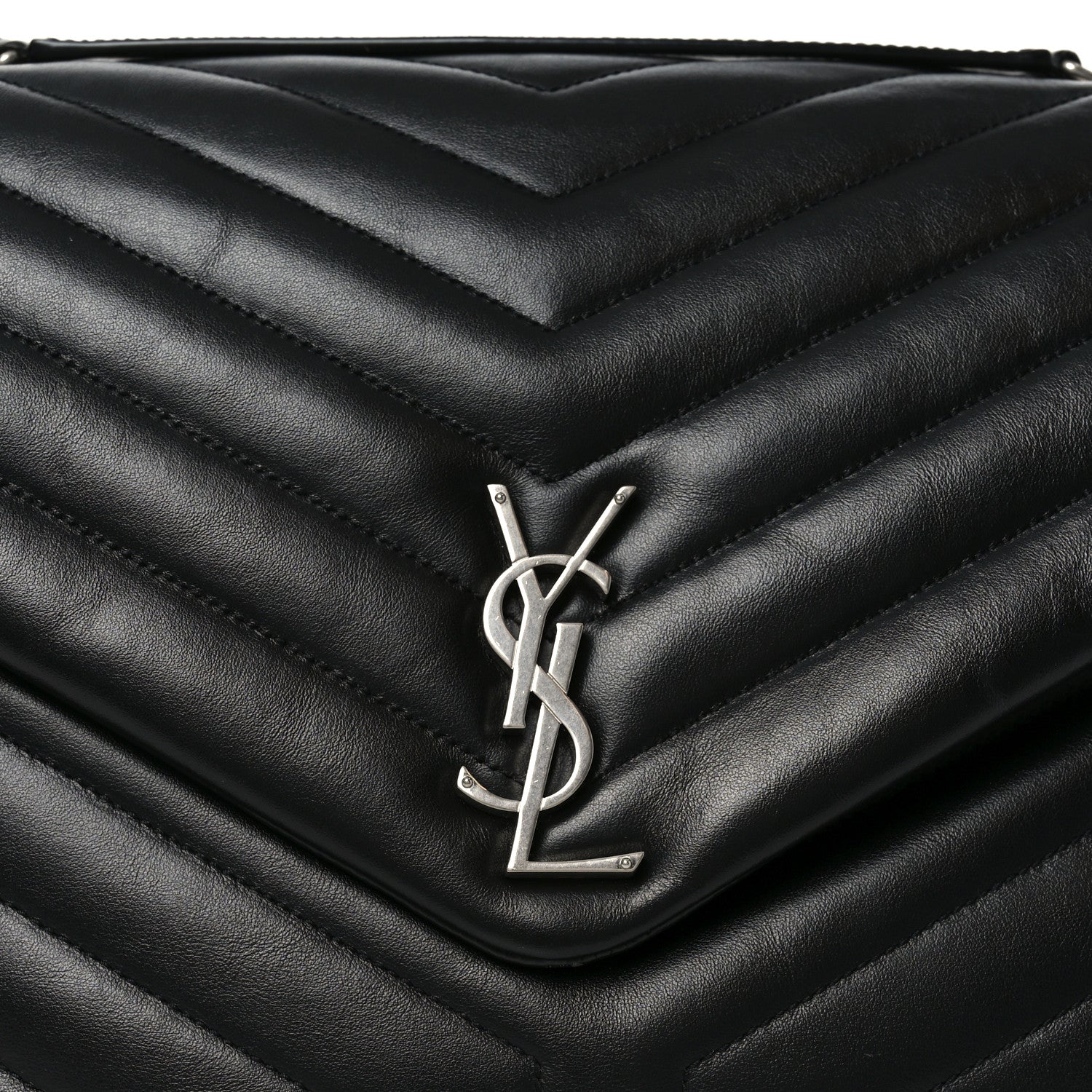 Calfskin Y Quilted Monogram Large Loulou Chain Satchel Black