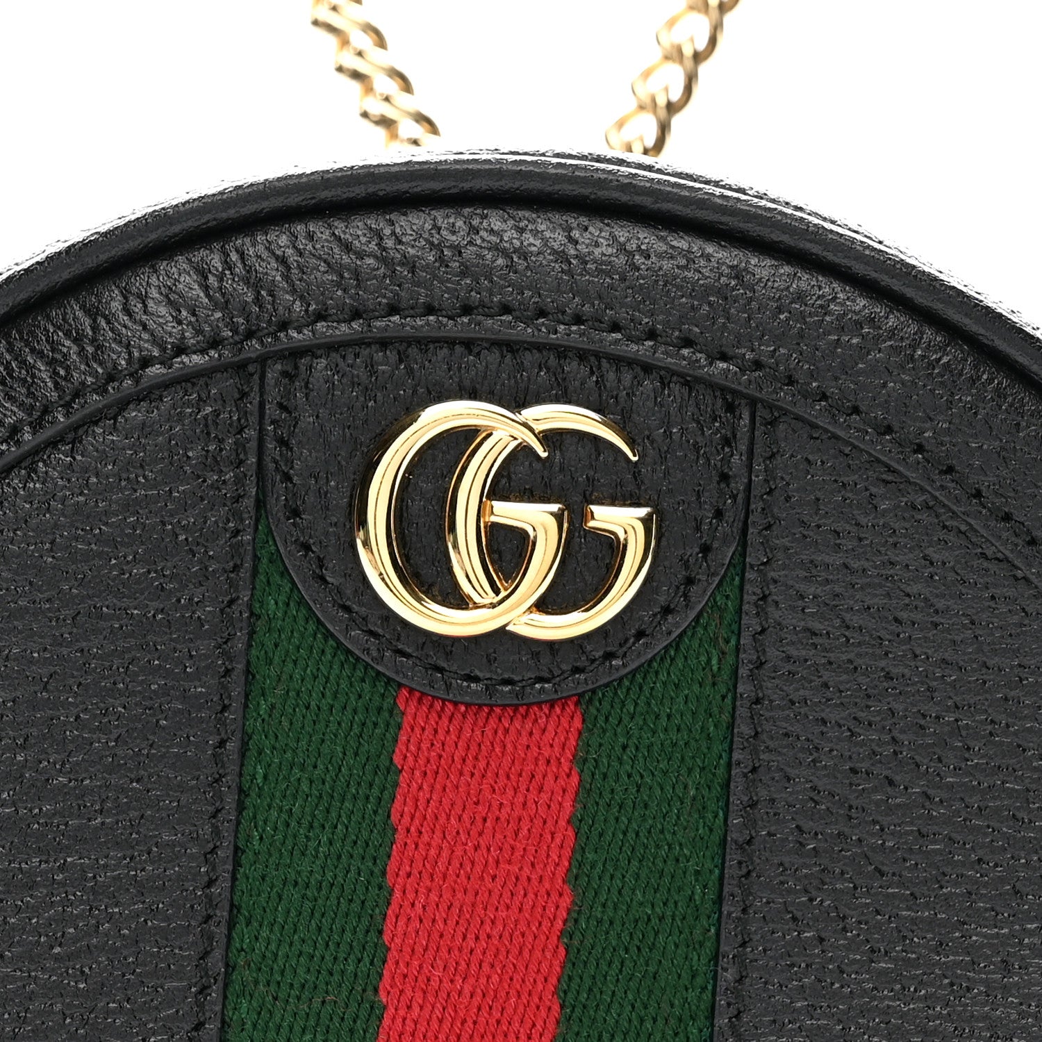 Grained Calfskin Web Mini Ophidia Round Shoulder Bag Black