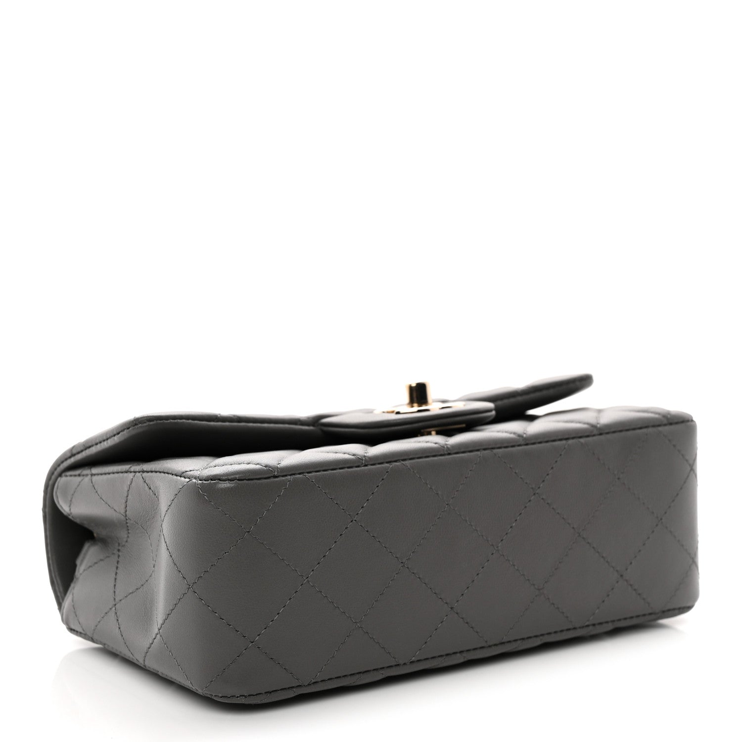 Lambskin Quilted Mini Rectangular Flap Dark Grey