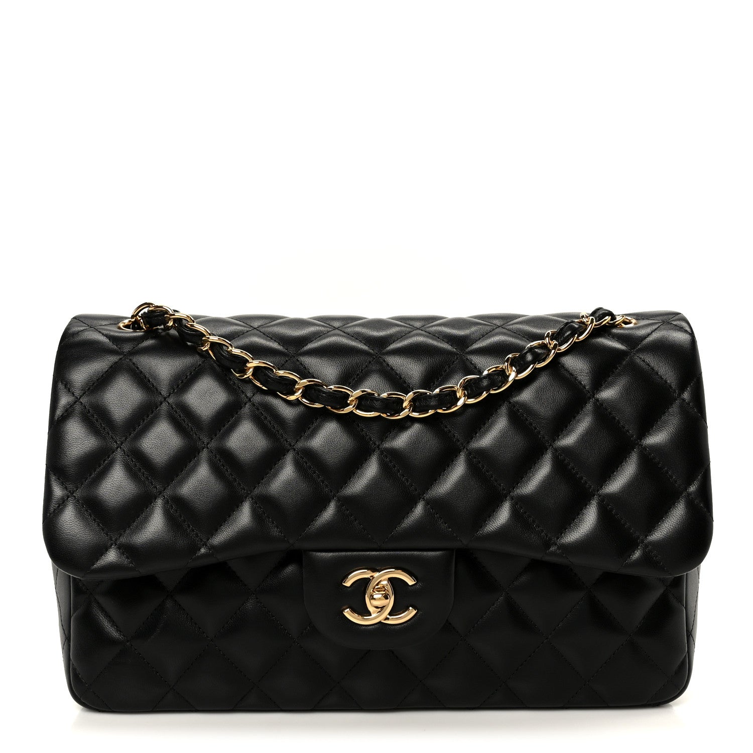 Lambskin Quilted Jumbo Double Flap Black
